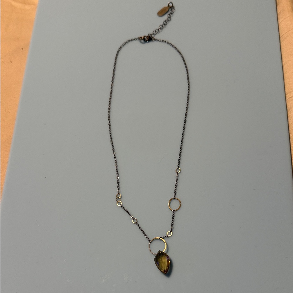 Smoky Quartz Station Pendant Necklace